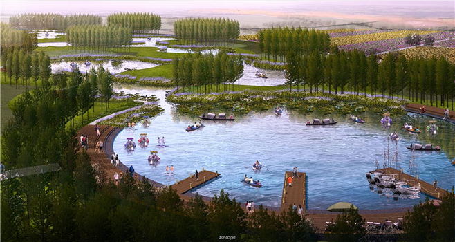 生態水廊道——城市生態綠肺公園景觀設計效果圖與生態園規劃